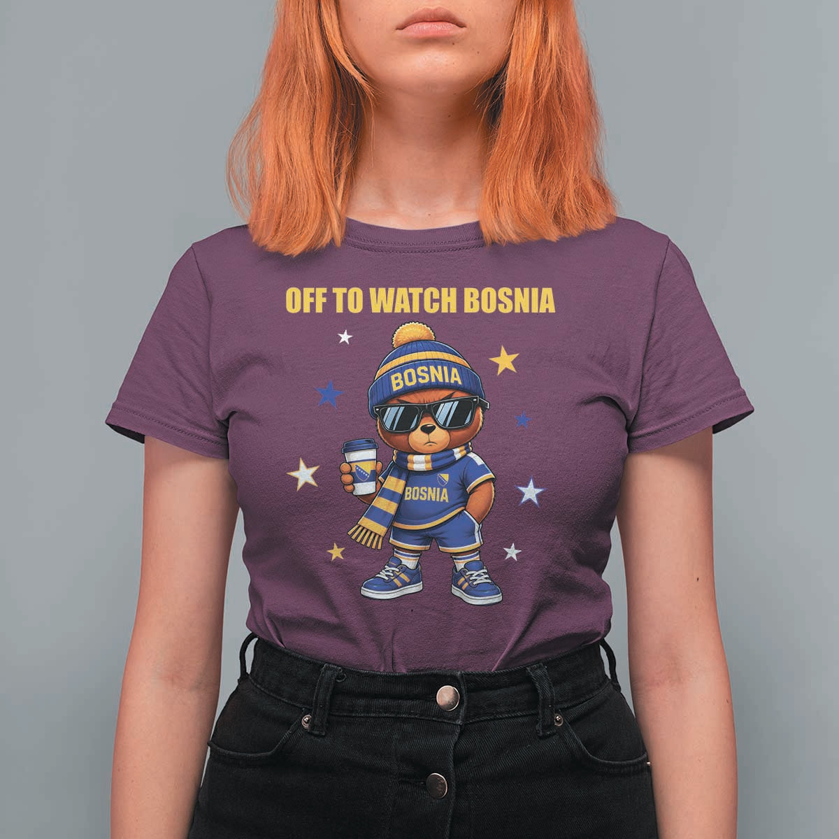 Bosnian Teddy Bear Fudbal Fan T Shirt For Women Off To Watch Bosnia