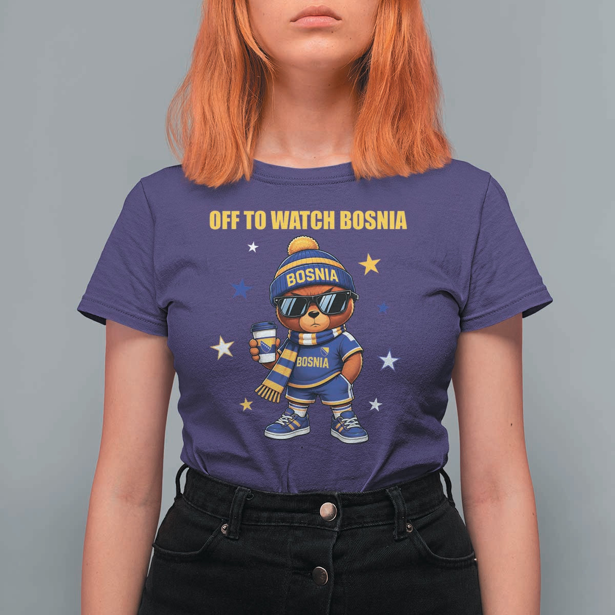 Bosnian Teddy Bear Fudbal Fan T Shirt For Women Off To Watch Bosnia