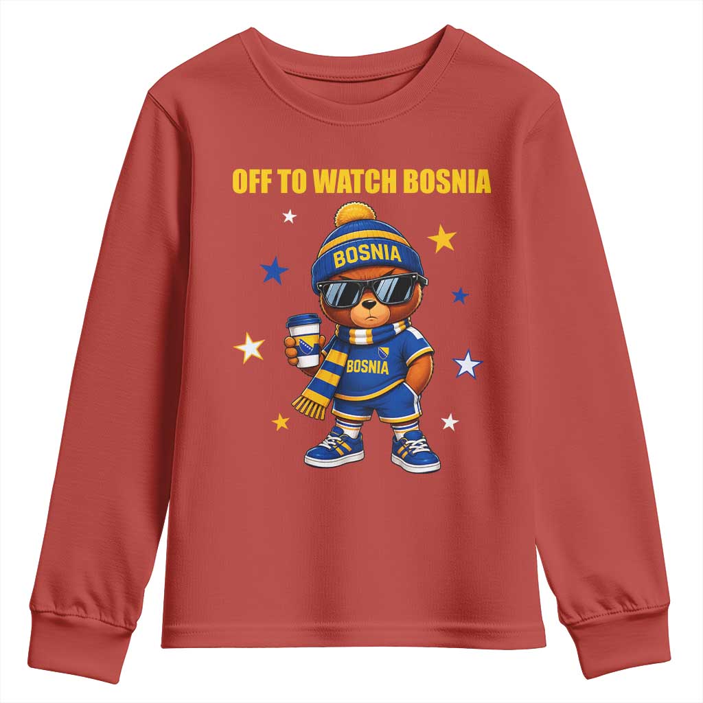 Bosnian Teddy Bear Fudbal Fan Youth Sweatshirt Off To Watch Bosnia