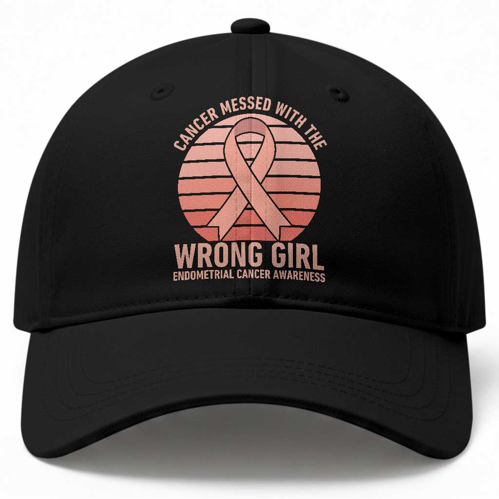 Cancer Messed With The Wrong Girl Baseball Cap Endometrial Cancer Warrior