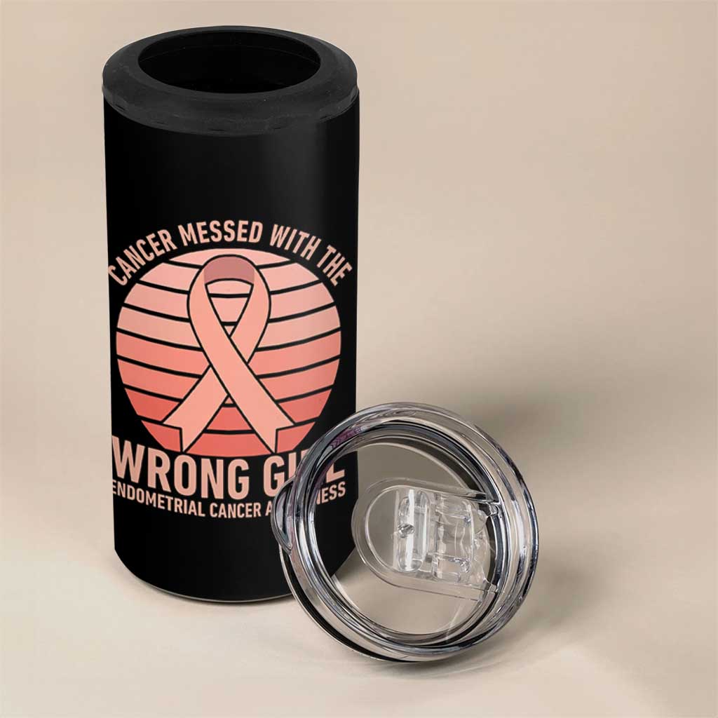 Cancer Messed With The Wrong Girl 4 in 1 Can Cooler Tumbler Endometrial Cancer Warrior