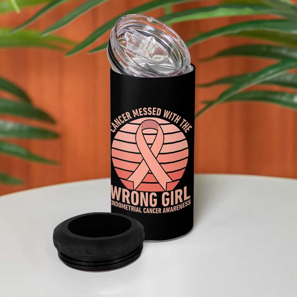 Cancer Messed With The Wrong Girl 4 in 1 Can Cooler Tumbler Endometrial Cancer Warrior