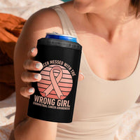 Cancer Messed With The Wrong Girl 4 in 1 Can Cooler Tumbler Endometrial Cancer Warrior