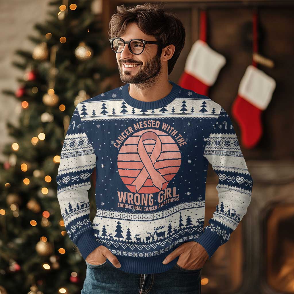 Cancer Messed With The Wrong Girl Ugly Christmas Sweater Endometrial Cancer Warrior