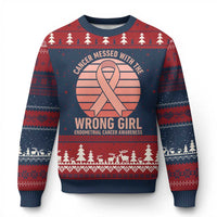 Cancer Messed With The Wrong Girl Ugly Christmas Sweater Endometrial Cancer Warrior