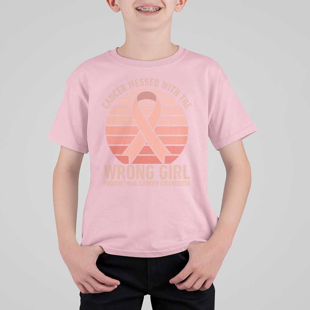 Cancer Messed With The Wrong Girl T Shirt For Kid Endometrial Cancer Warrior