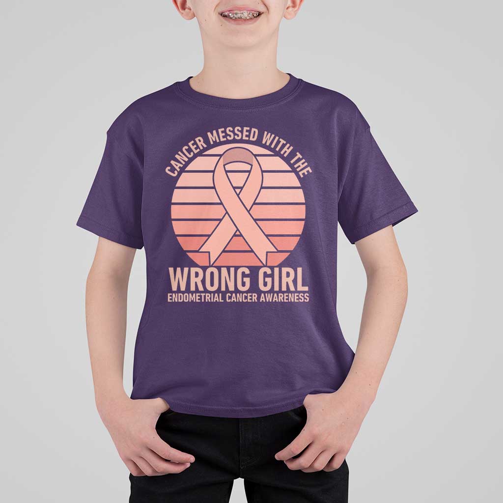 Cancer Messed With The Wrong Girl T Shirt For Kid Endometrial Cancer Warrior