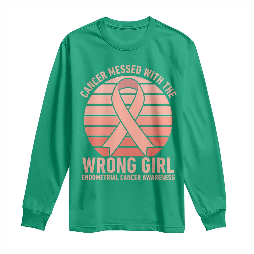 Cancer Messed With The Wrong Girl Long Sleeve Shirt Endometrial Cancer Warrior