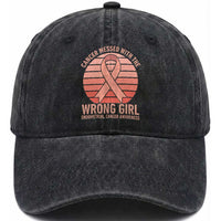 Cancer Messed With The Wrong Girl Washed Cotton Baseball Cap Endometrial Cancer Warrior