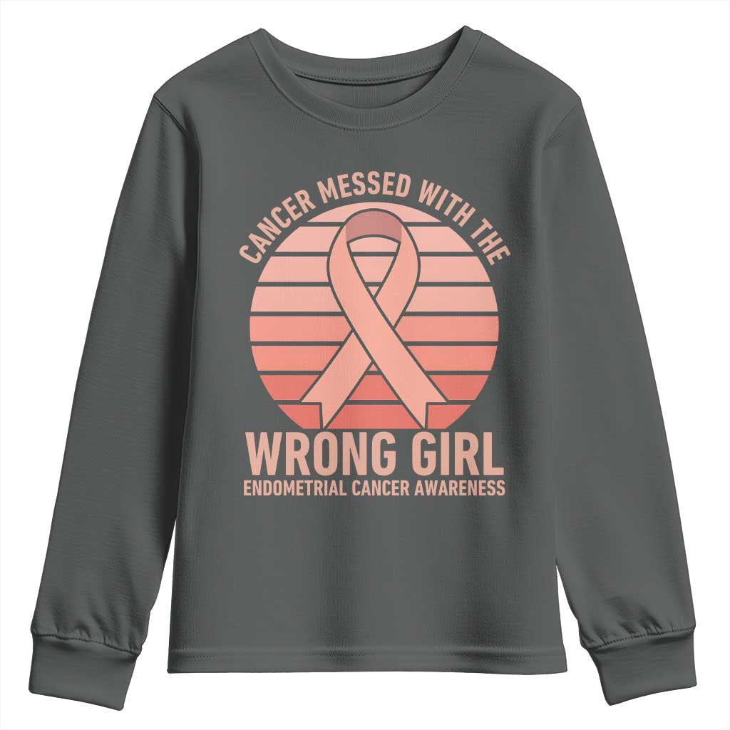 Cancer Messed With The Wrong Girl Youth Sweatshirt Endometrial Cancer Warrior