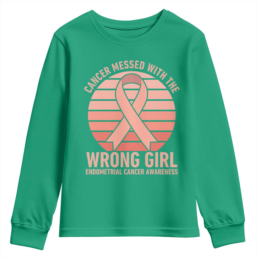 Cancer Messed With The Wrong Girl Youth Sweatshirt Endometrial Cancer Warrior