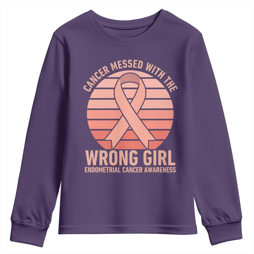Cancer Messed With The Wrong Girl Youth Sweatshirt Endometrial Cancer Warrior