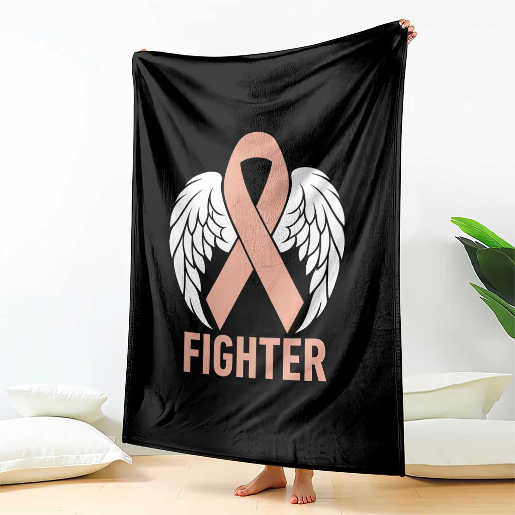 Endometrial Cancer Fighter Throw Blanket Peach Ribbon Angel Wings Survivor