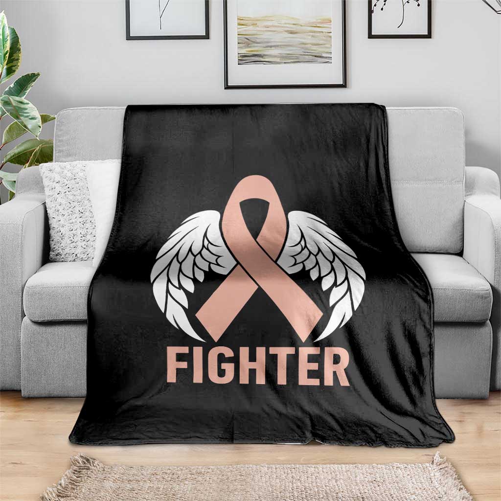 Endometrial Cancer Fighter Throw Blanket Peach Ribbon Angel Wings Survivor