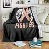 Endometrial Cancer Fighter Throw Blanket Peach Ribbon Angel Wings Survivor