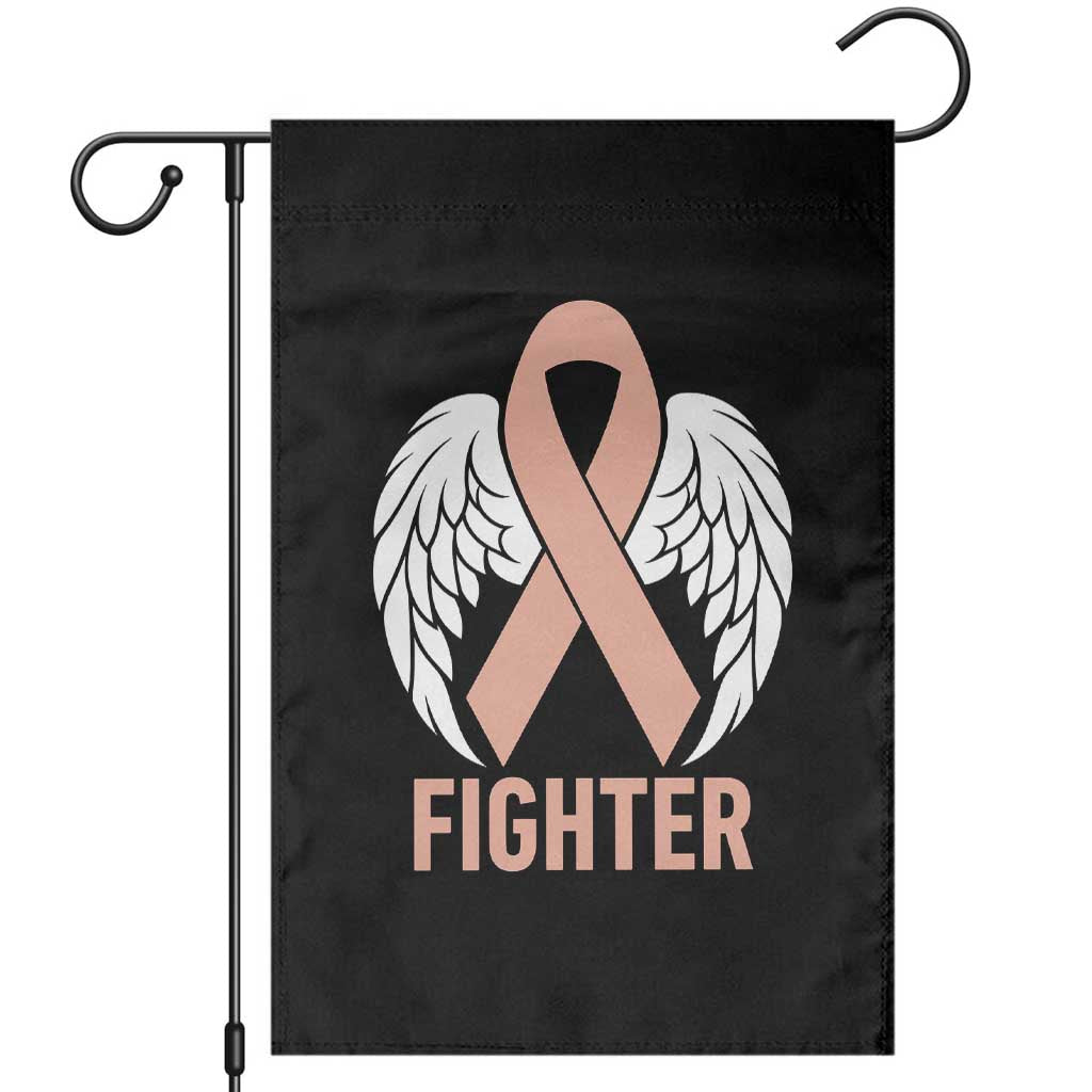 Endometrial Cancer Fighter Garden Flag Peach Ribbon Angel Wings Survivor