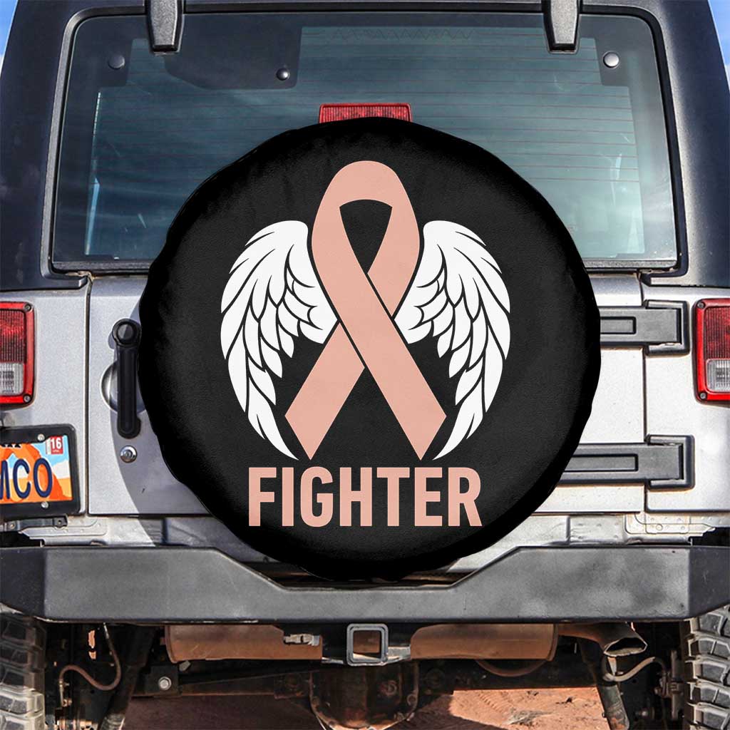 Endometrial Cancer Fighter Spare Tire Cover Peach Ribbon Angel Wings Survivor