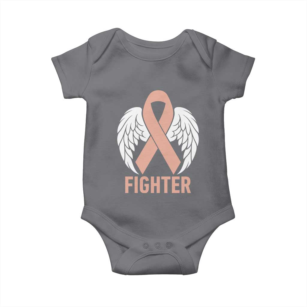 Endometrial Cancer Fighter Baby Onesie Peach Ribbon Angel Wings Survivor