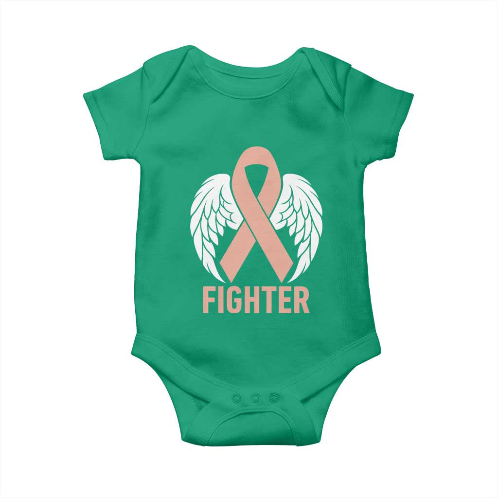 Endometrial Cancer Fighter Baby Onesie Peach Ribbon Angel Wings Survivor