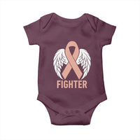 Endometrial Cancer Fighter Baby Onesie Peach Ribbon Angel Wings Survivor