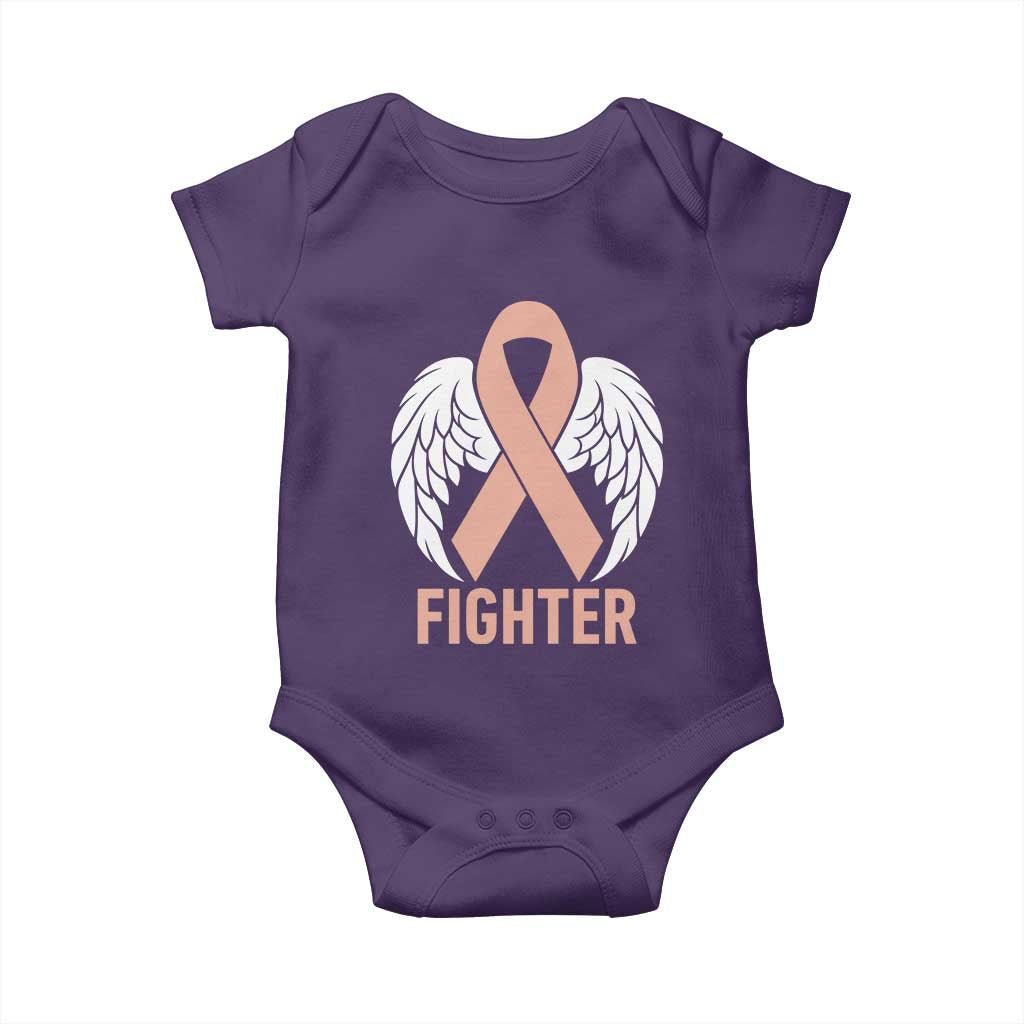 Endometrial Cancer Fighter Baby Onesie Peach Ribbon Angel Wings Survivor