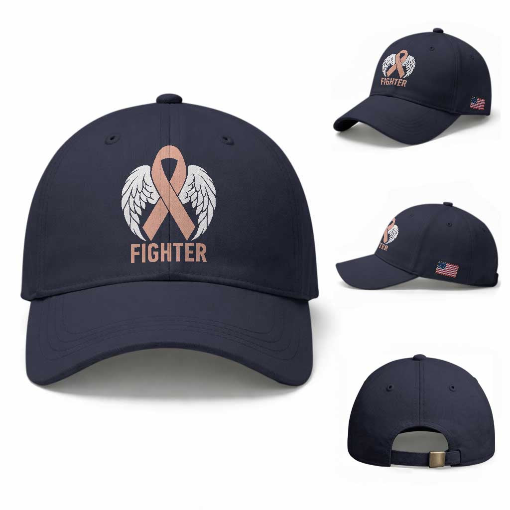 Endometrial Cancer Fighter Baseball Cap Peach Ribbon Angel Wings Survivor