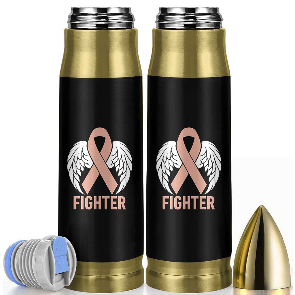 Endometrial Cancer Fighter Bullet Tumbler Peach Ribbon Angel Wings Survivor