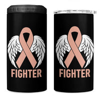 Endometrial Cancer Fighter 4 in 1 Can Cooler Tumbler Peach Ribbon Angel Wings Survivor