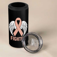Endometrial Cancer Fighter 4 in 1 Can Cooler Tumbler Peach Ribbon Angel Wings Survivor