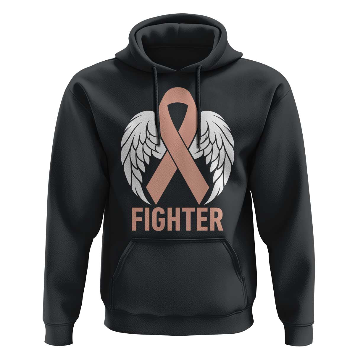 Endometrial Cancer Fighter Hoodie Peach Ribbon Angel Wings Survivor