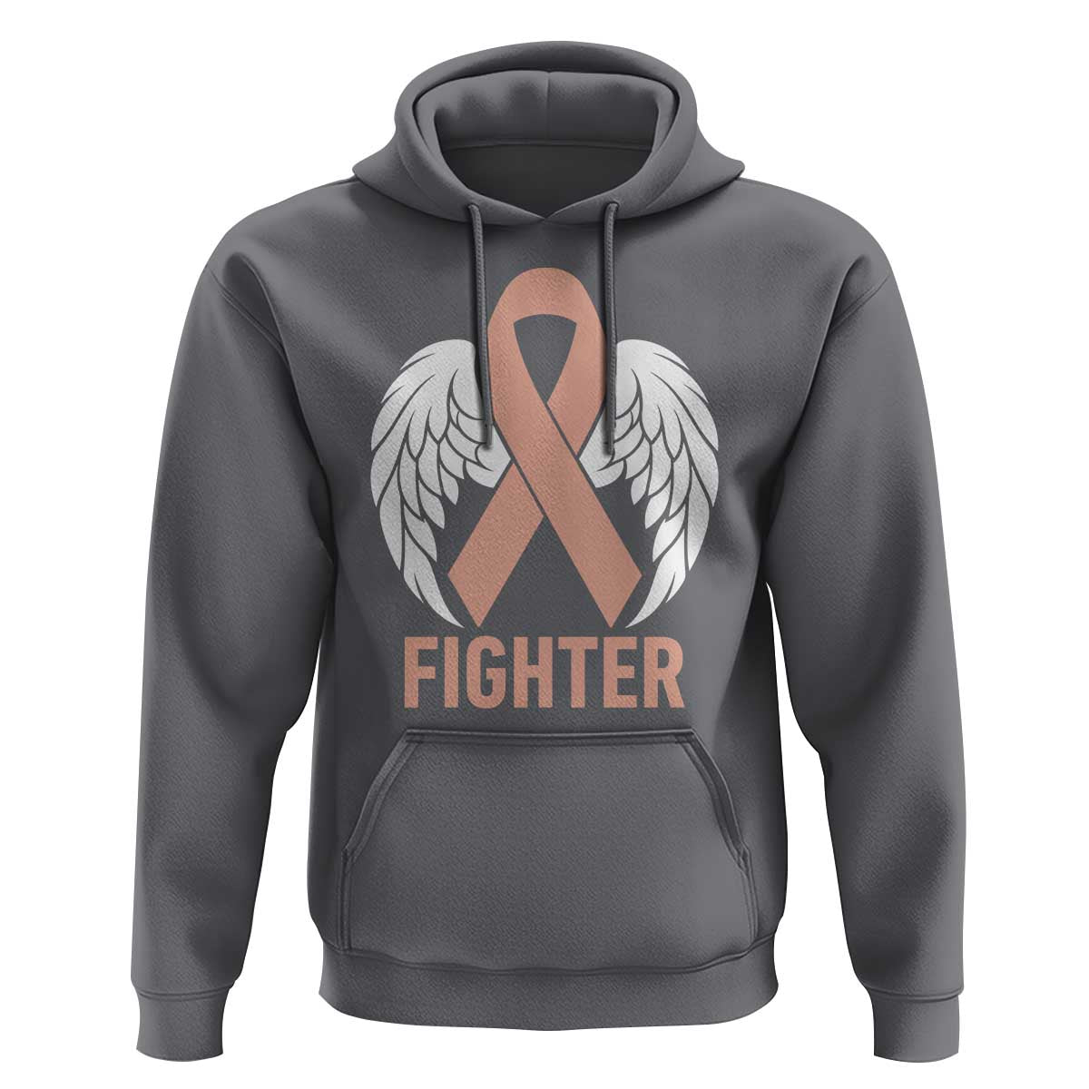 Endometrial Cancer Fighter Hoodie Peach Ribbon Angel Wings Survivor