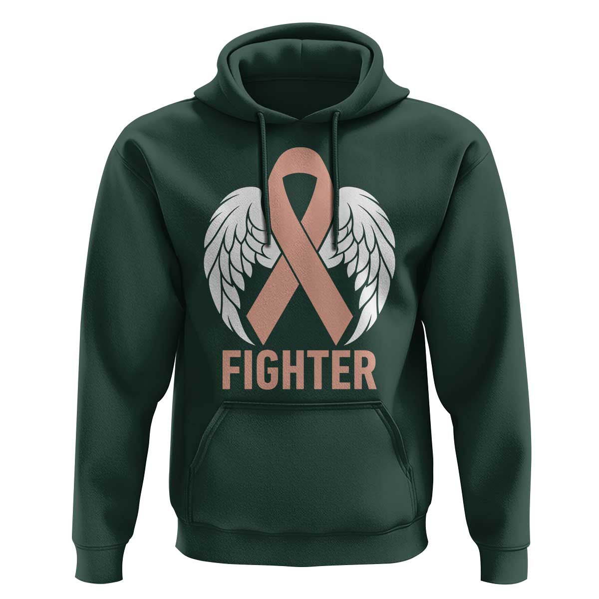 Endometrial Cancer Fighter Hoodie Peach Ribbon Angel Wings Survivor