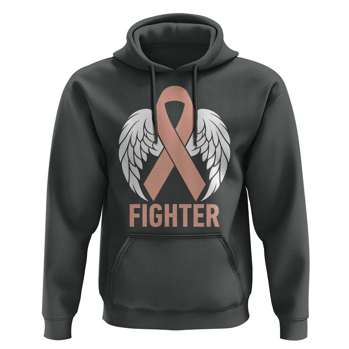 Endometrial Cancer Fighter Hoodie Peach Ribbon Angel Wings Survivor