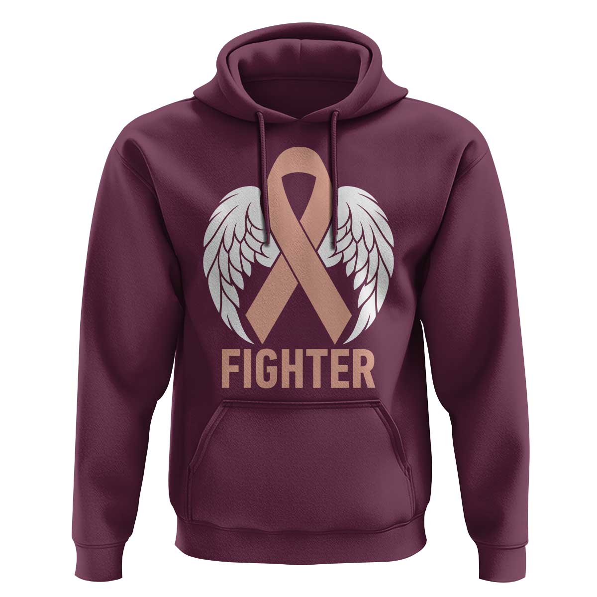 Endometrial Cancer Fighter Hoodie Peach Ribbon Angel Wings Survivor