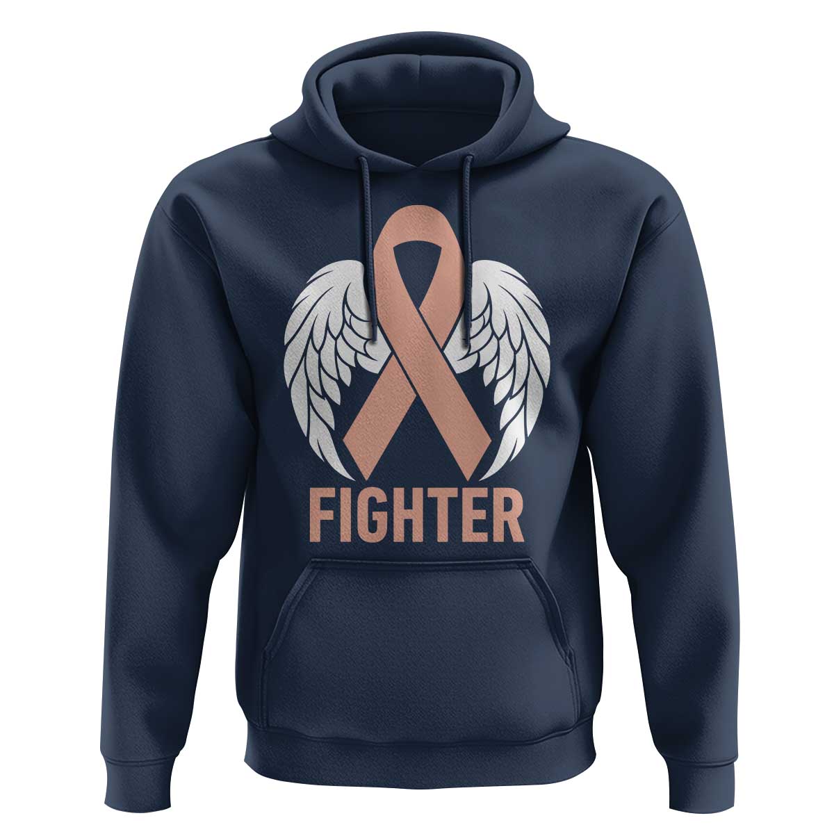 Endometrial Cancer Fighter Hoodie Peach Ribbon Angel Wings Survivor