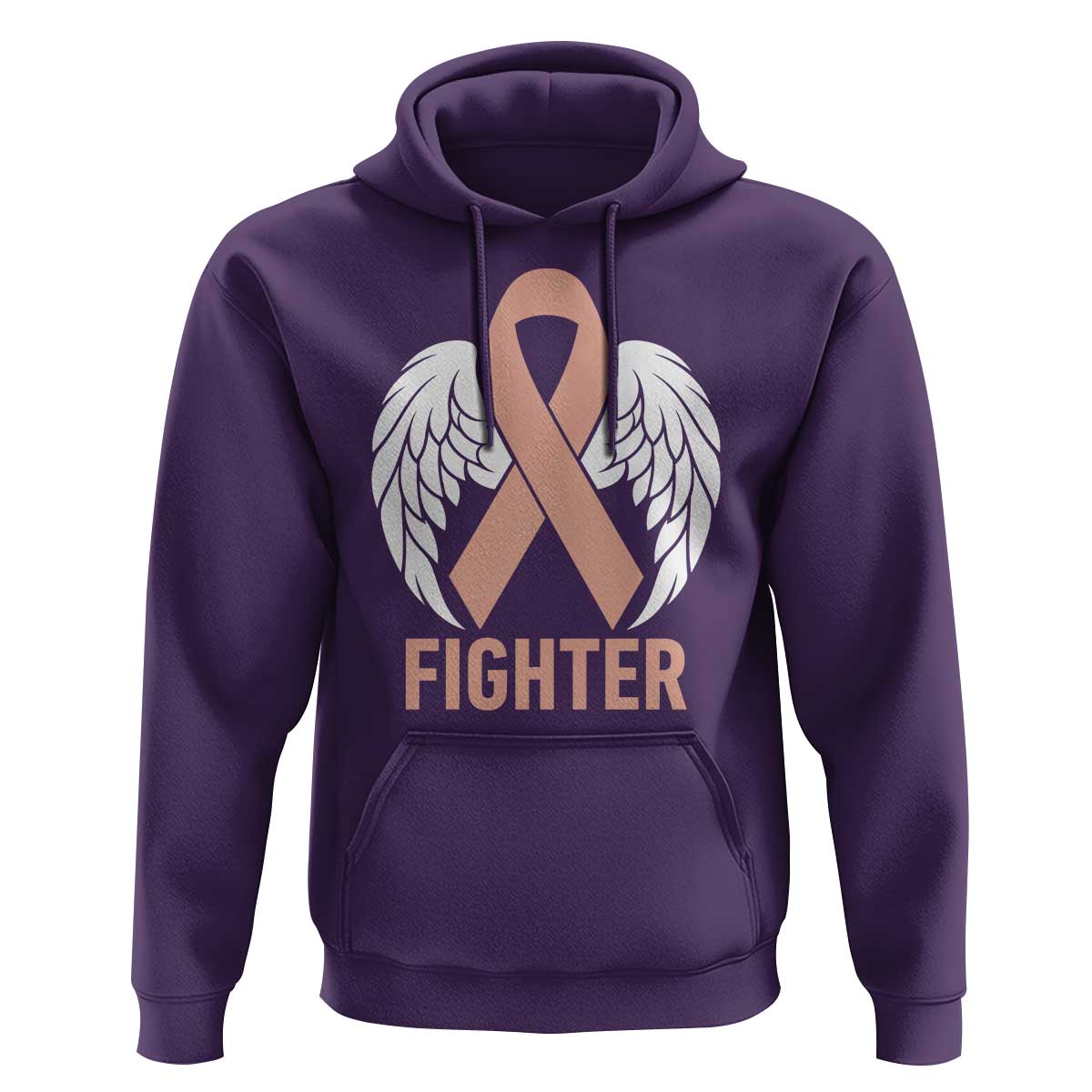 Endometrial Cancer Fighter Hoodie Peach Ribbon Angel Wings Survivor