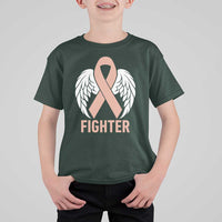 Endometrial Cancer Fighter T Shirt For Kid Peach Ribbon Angel Wings Survivor