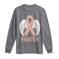 Endometrial Cancer Fighter Long Sleeve Shirt Peach Ribbon Angel Wings Survivor