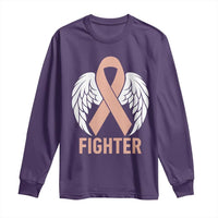Endometrial Cancer Fighter Long Sleeve Shirt Peach Ribbon Angel Wings Survivor