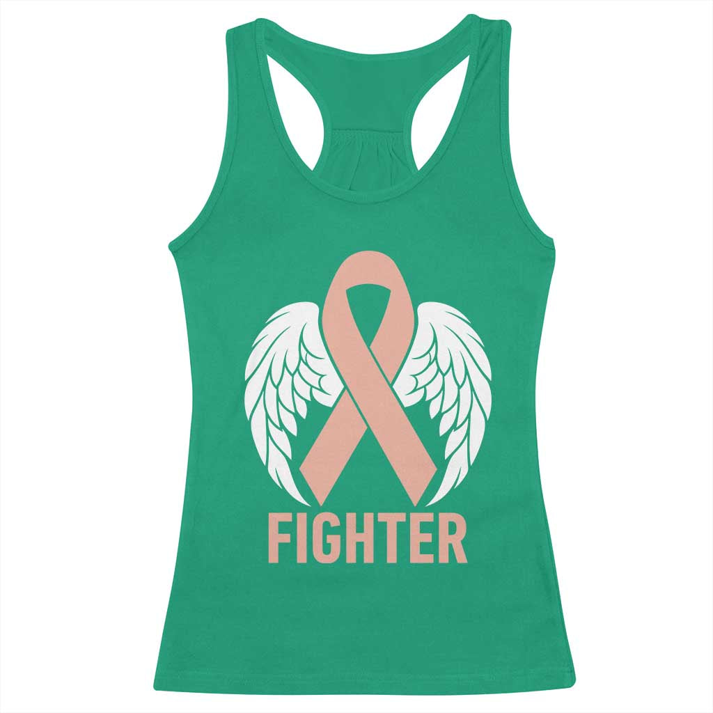 Endometrial Cancer Fighter Racerback Tank Top Peach Ribbon Angel Wings Survivor