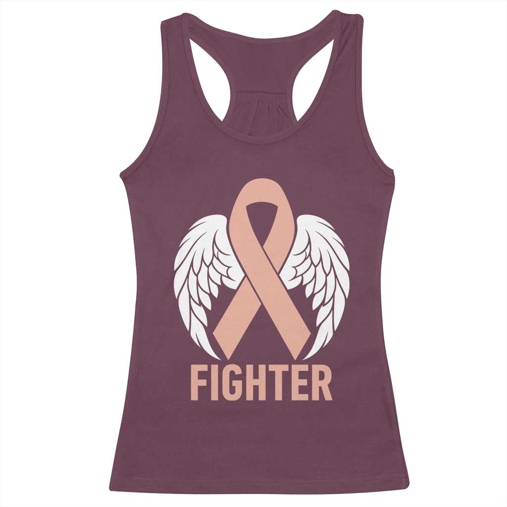 Endometrial Cancer Fighter Racerback Tank Top Peach Ribbon Angel Wings Survivor