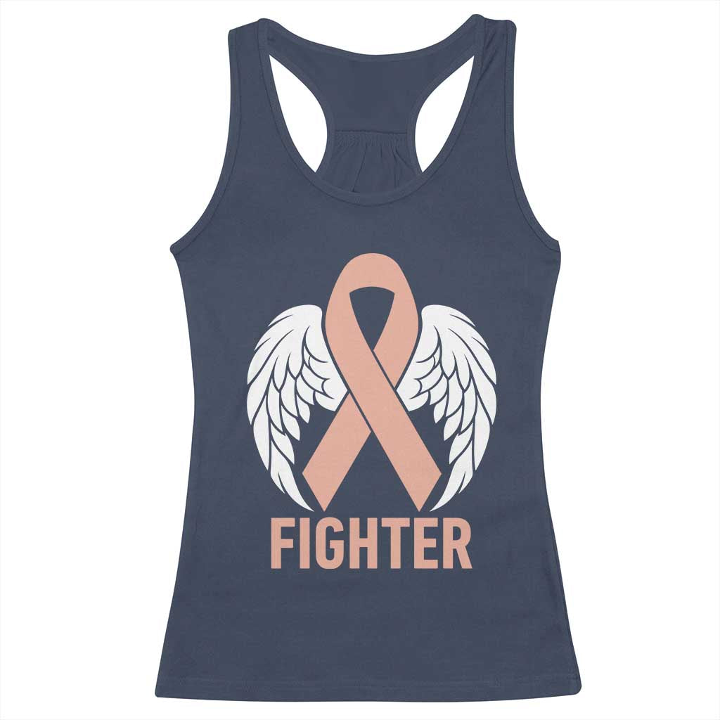 Endometrial Cancer Fighter Racerback Tank Top Peach Ribbon Angel Wings Survivor