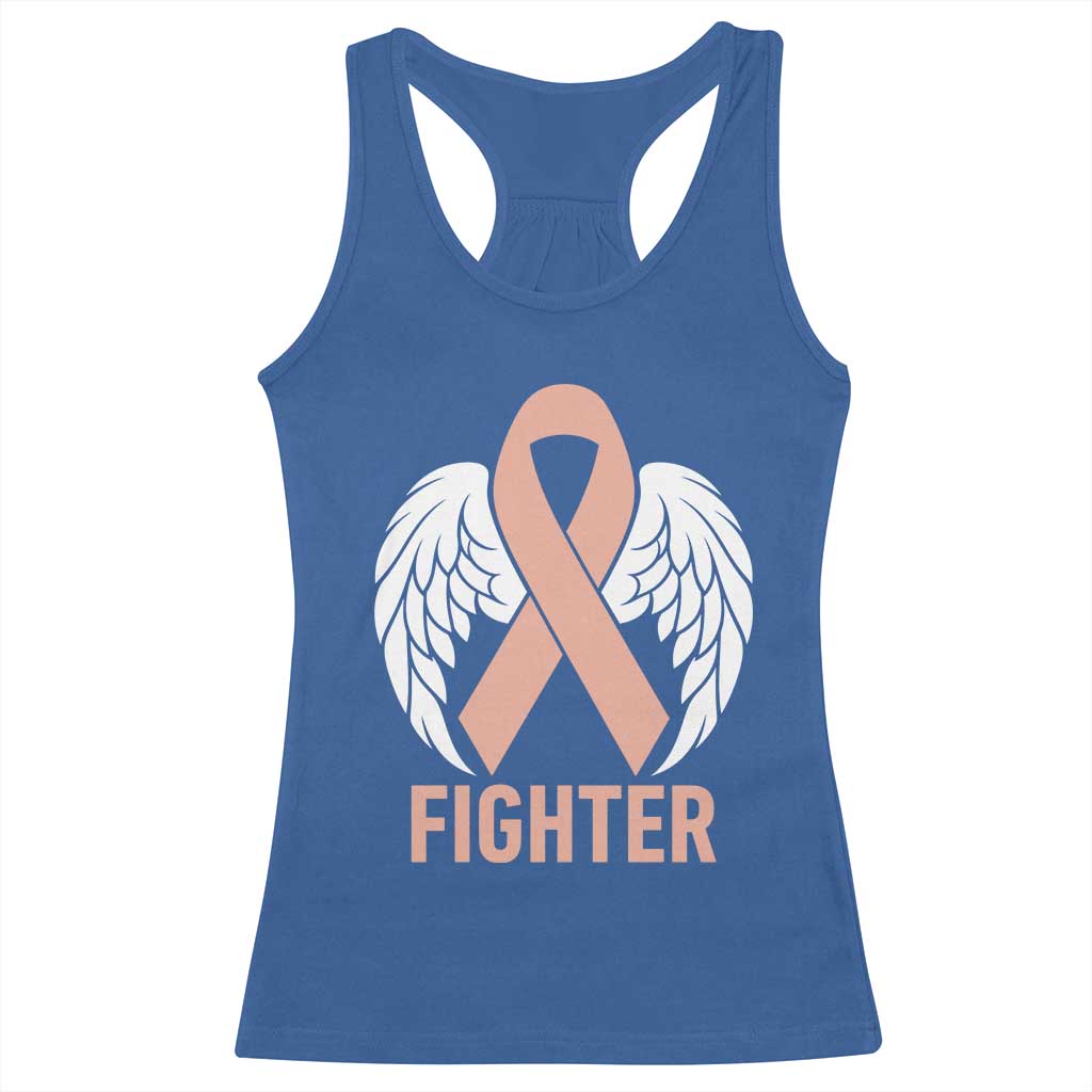 Endometrial Cancer Fighter Racerback Tank Top Peach Ribbon Angel Wings Survivor