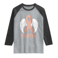 Endometrial Cancer Fighter Raglan Shirt Peach Ribbon Angel Wings Survivor