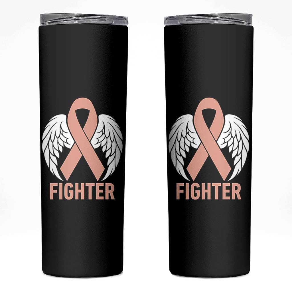 Endometrial Cancer Fighter Skinny Tumbler Peach Ribbon Angel Wings Survivor