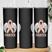 Endometrial Cancer Fighter Skinny Tumbler Peach Ribbon Angel Wings Survivor