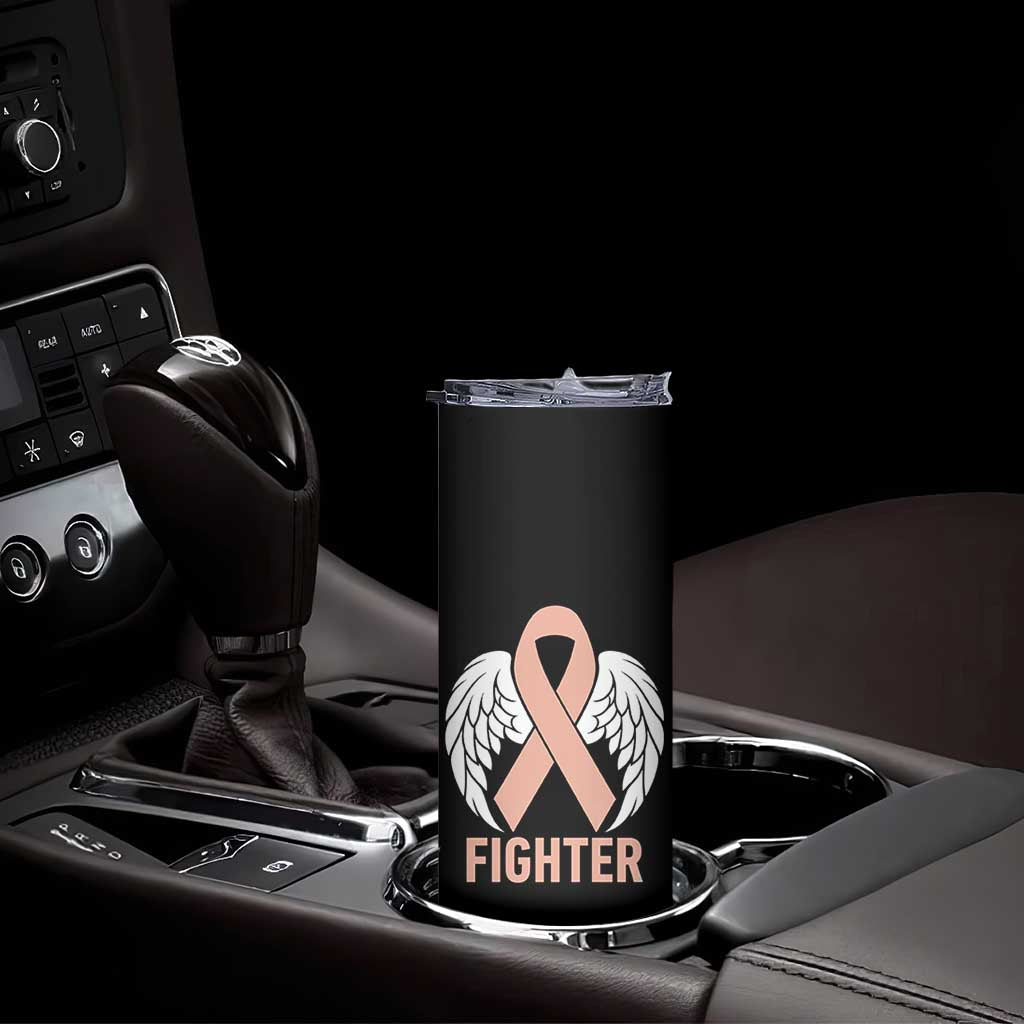 Endometrial Cancer Fighter Skinny Tumbler Peach Ribbon Angel Wings Survivor