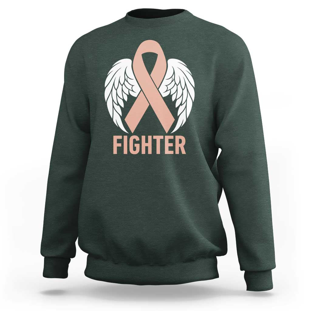 Endometrial Cancer Fighter Sweatshirt Peach Ribbon Angel Wings Survivor