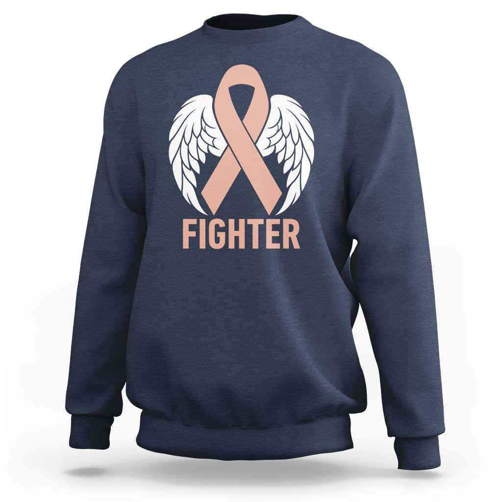 Endometrial Cancer Fighter Sweatshirt Peach Ribbon Angel Wings Survivor