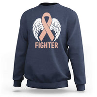 Endometrial Cancer Fighter Sweatshirt Peach Ribbon Angel Wings Survivor